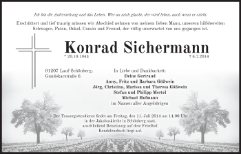 Traueranzeige von Konrad Sichermann von Pegnitz-Zeitung